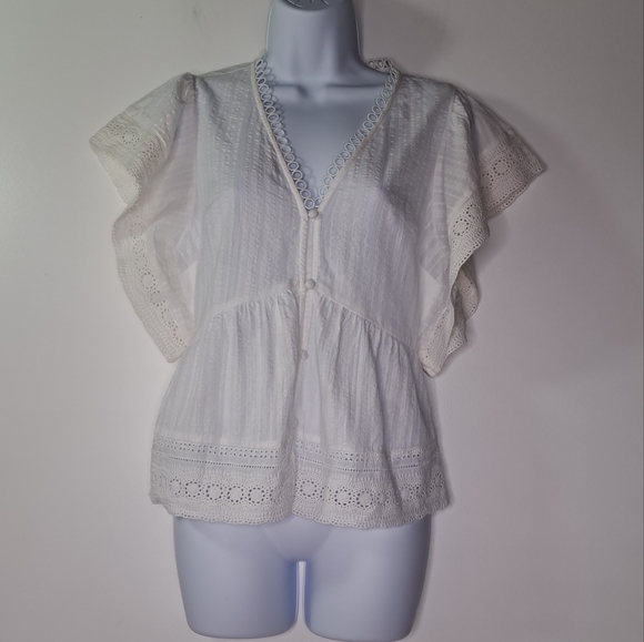 Express Embroidered Off White Cotton Top Size XS - Picture 7 of 14